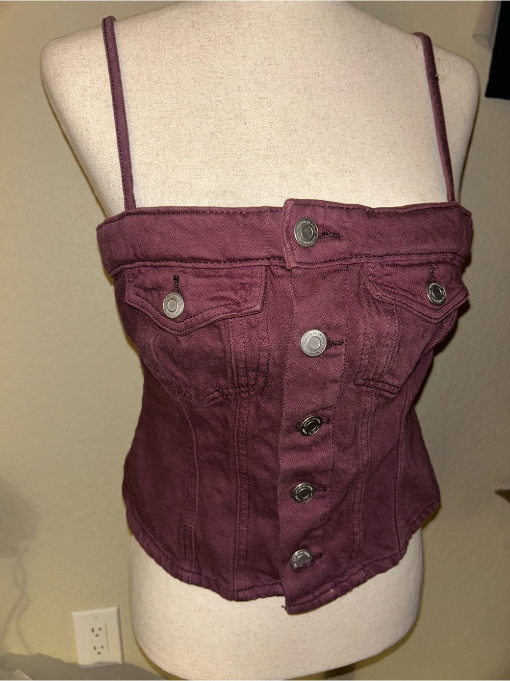 Cotton On Women’s Plum Button-Front Denim Bustier Top